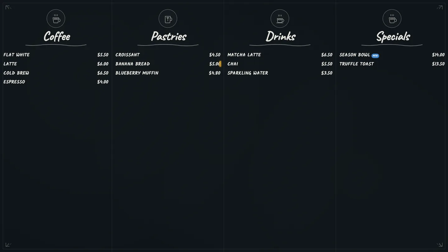 INFI DISPLAY chalkboard-style café menu board