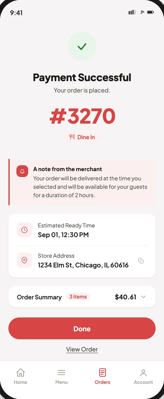 A push-enabled branded app order confirmation